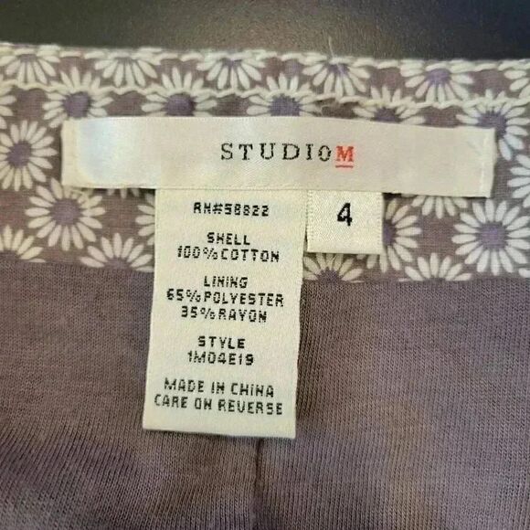 Studio M Women's Gray & Ivory Cotton Print w Daisy Embroidery Above the Knee Str - Picture 6 of 9